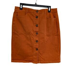 Loft Button Front Skirt Rust Orange Cotton Stretch Casual Womens Size 12